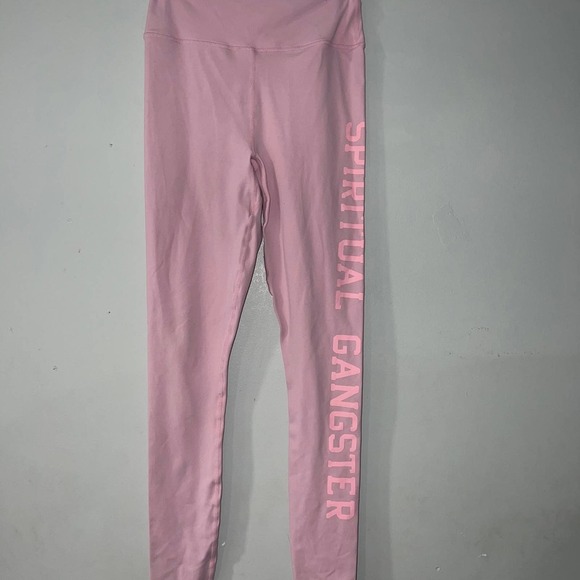 Spiritual Gangster high waisted spell out leggings in pink size small - Picture 1 of 5